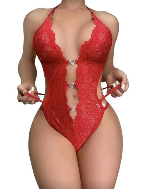 Body sexy en dentelle – Col ras-du-cou & strass cœur