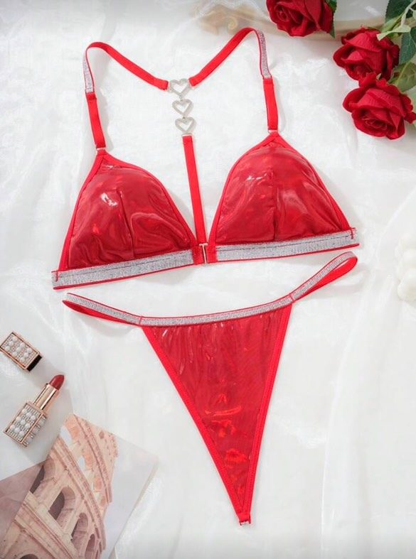 Ensemble PU Rouge Strass cœur & paillettes – Image 2