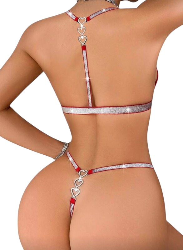 Ensemble PU Rouge Strass cœur & paillettes – Image 3