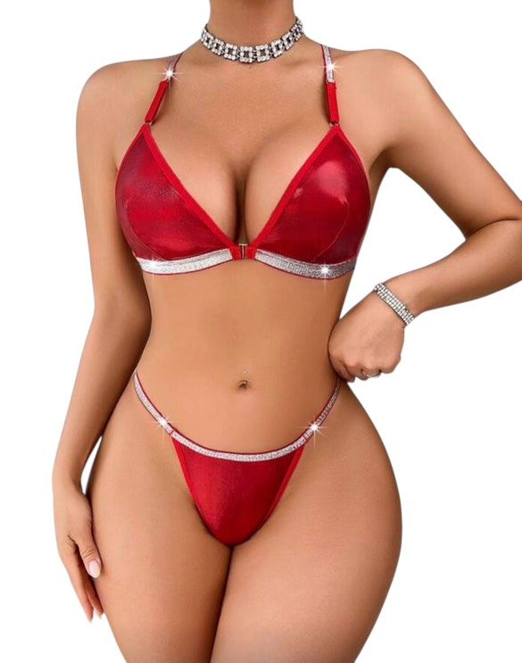 Ensemble PU Rouge Strass cœur & paillettes
