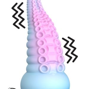 Gode ventouse tentacule Kraken vibrant 18 cm rose et bleu